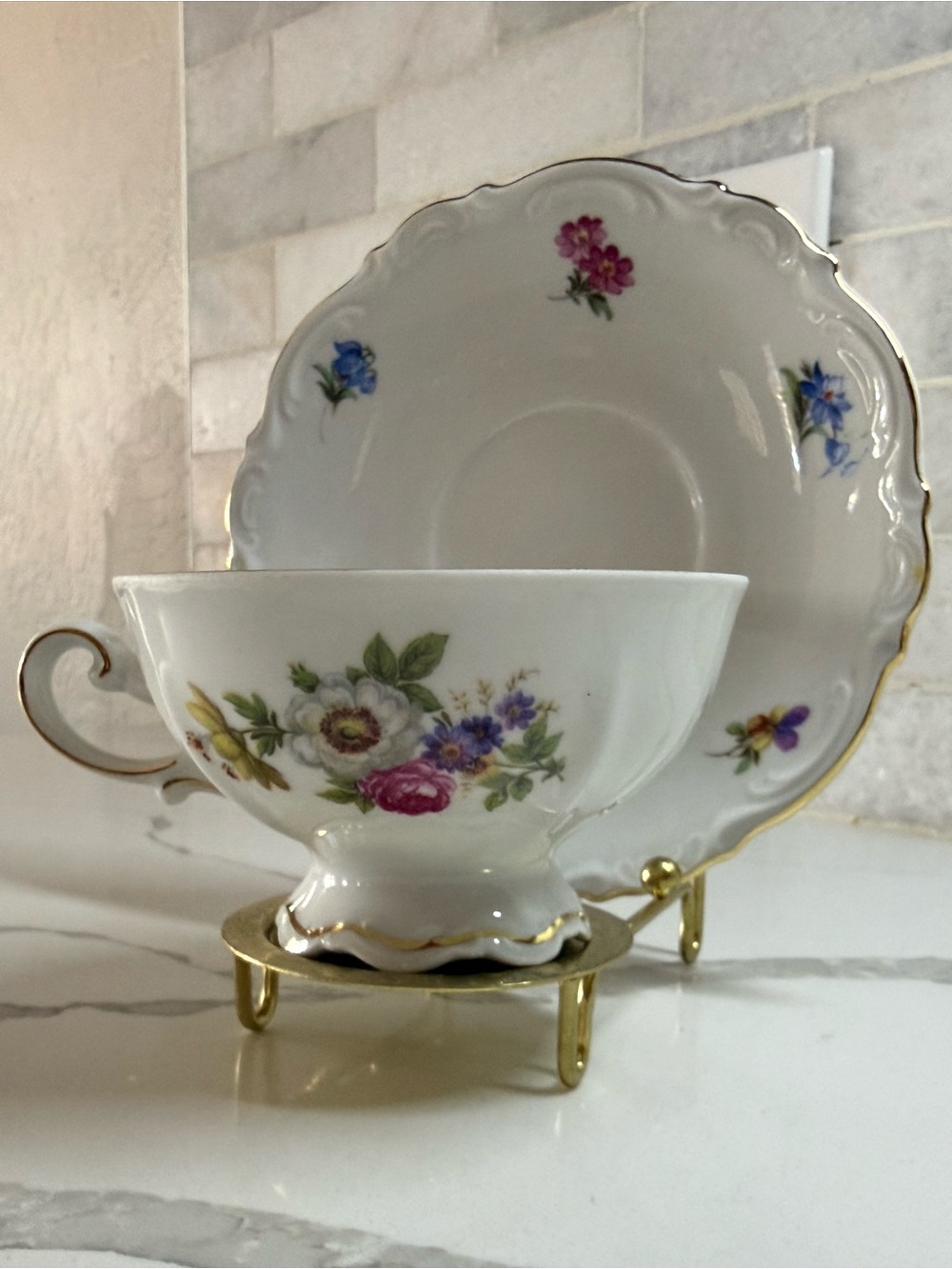 Vintage Mitterteich Bavaria "Meissen Floral" Porcelain Tea cup set with stand.
